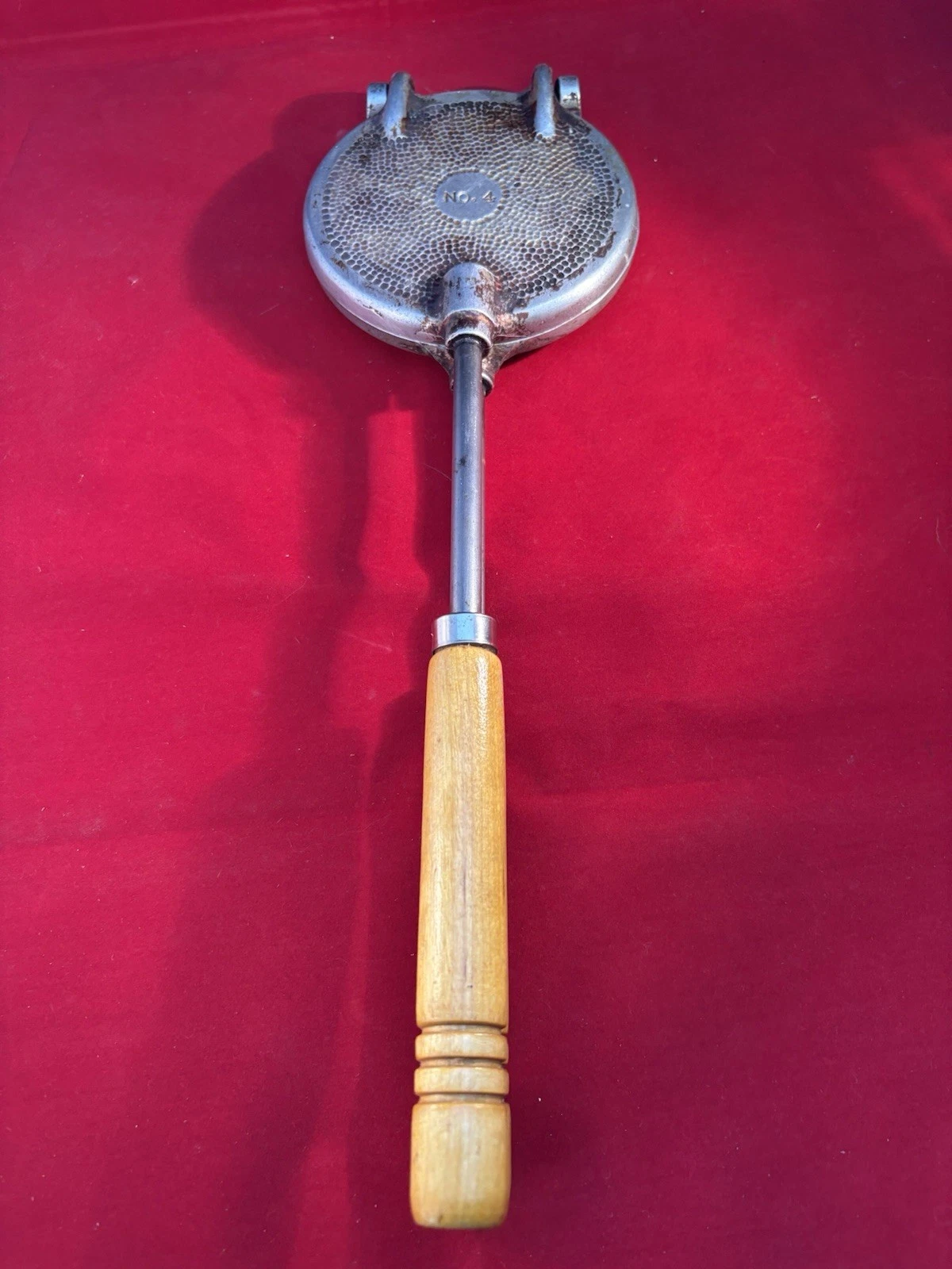 Vintage Pizzelle Iron No 4 Stovetop Waffle Maker Cast Aluminum Wood Handles