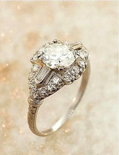3.75Ct Lab-Created  Art Deco Round  Diamond Wedding 14K White Gold Finish Ring