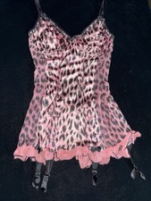 Vintage Victoria s Secret Second Skin Satin Sissy Pink Leopard Teddy 36B