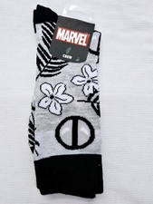 Bioworld 1-Pr Marvel Deadpool Tropical Floral Crew Socks- GRY/BLK- SZ: 10-13 NEW