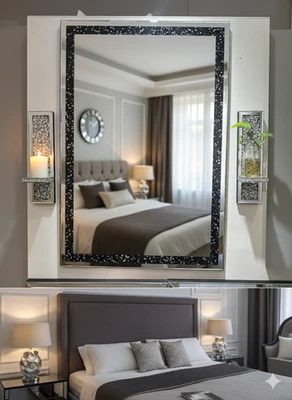 Wandspiegel 102x70 cm Schwarz Silber Glitzerrahmen Glamour Spiegel Flur Bad Deko - Bild 1 von 4