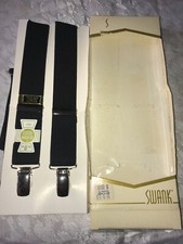 NOS Rare SWANK Nylon EXACTA-FIT Mens LONG Black NYLON Silver Hardware SUSPENDERS