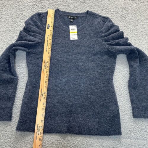 INC Sweater Womens Medium Blue InkBerry Wool Blend Crew Neck Puff Sleeve - Picture 3 of 12