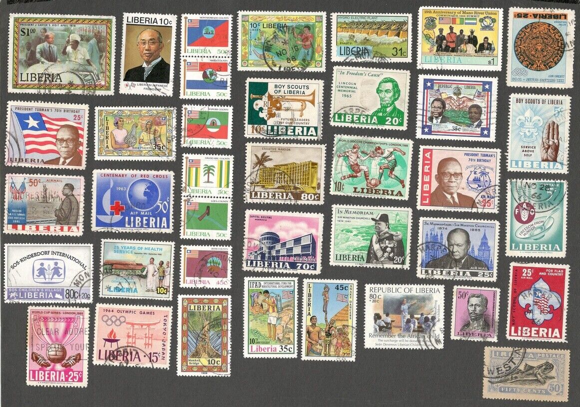 AOP Liberia collection of 48 different postally used stamps