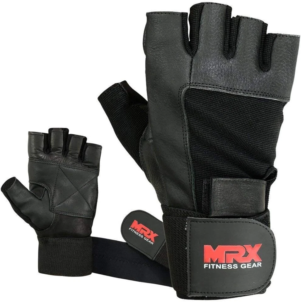 Weight Lifting Gym Gloves Fitness Training Workout Leather Exercise Black MRX   - Image 4 of 4