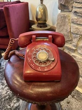 591 Bell Systems Western Electric Deep Red Rotary Desk Telephone 1960 MCM Vtg