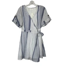 Sienna Sky Wrap Dress Womens XS Blue White Striped Vneck New