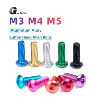 GOOBETTER 10PCS Aluminum Alloy M3 M4 M5 Colourful Anodizing Hex Socket Button Head Screws