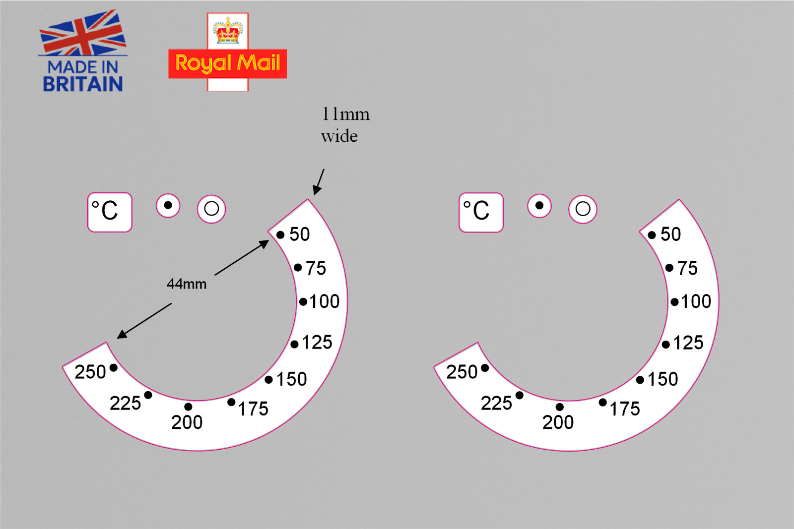 PEGATINAS TEMPERATURA HORNO 50-250 con calcomanías de repuesto de 44 mm de diámetro interior.