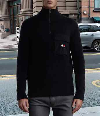Tommy Hilfiger Herren Troyer Pullover Tjm Reg Mix Fab Militärstil Schwarz M-L-XL