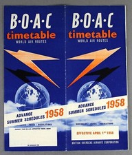 BOAC ADVANCE SUMMER SCHEDULES AIRLINE TIMETABLE SUMMER 1958 B.O.A.C.