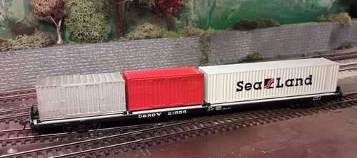 Athearn 92603 HO Scale D&RGW 85' Flat Car #21502 with 3 Containers | Zustand: Gebraucht