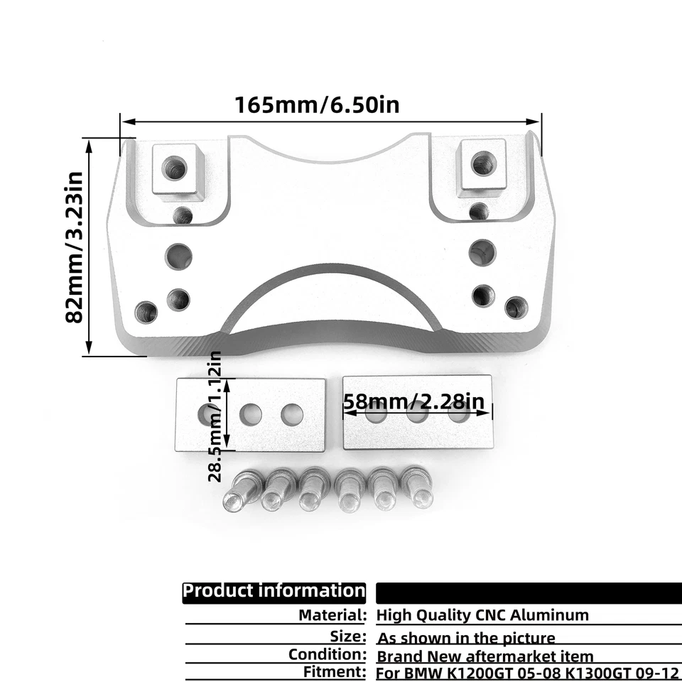 CNC Motorcycle Handle bar Clamp Handlebar Riser Height For BMW K1200GT K1300GT Foto 2 de 4