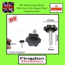 M8 30mm Thread Male Star Screw Shaped Fixing Clamping Knob Bolt UK Seller