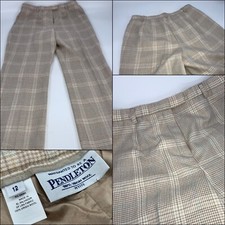 Pendleton Pants Sz 12 Tan Plaid 100 Wool Flat Front YGI J2-411