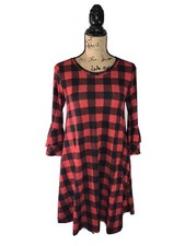 SOL RHR Womens Buffalo Plaid Dress Tunic Size Small Flutter Sleeves