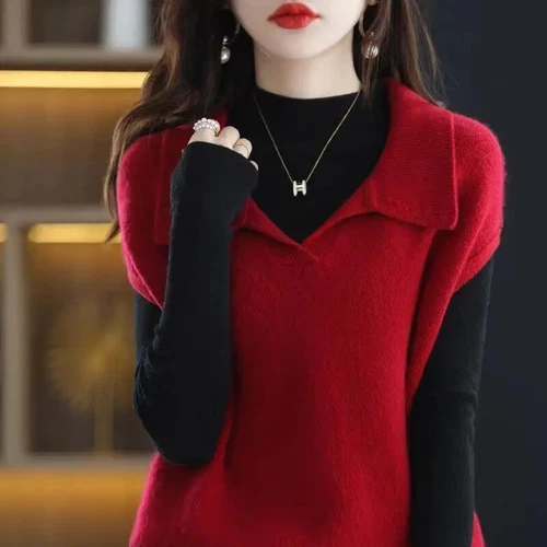 Stylish Turn-down Sweater Vest Casual Sleeveless Autumn Winter Female Clothing - Picture 26 of 27