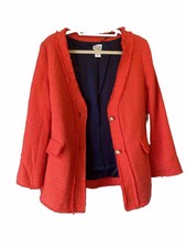Nwt The Look Trendsetter Womens L Blazer Tweed Frayed Fringe Trim Jewel Buttons