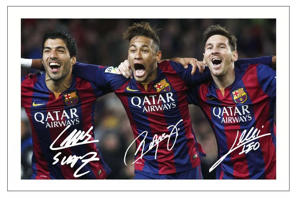 LUIS SUAREZ NEYMAR JR LIONEL MESSI BARCELONA SIGNED PHOTO PRINT eBay