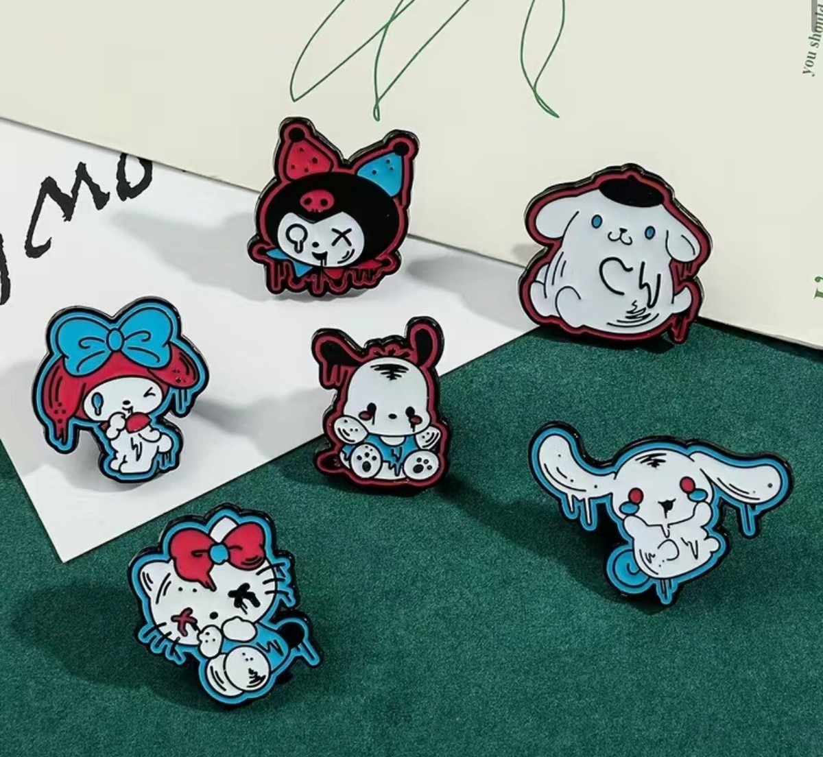 6pc Sanrio Funk Pop Punk Pins Miniso Hello Kitty Kuromi