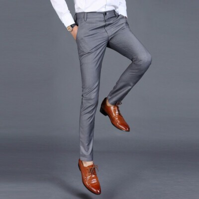 Men's Casual Pencil Pants Slim Fit Skinny Business Formal Dress Fashion Trousers