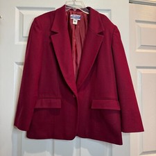 Pendleton Womens Wool Blazer Burgundy One-Button Lined Classic Size 12 Petite
