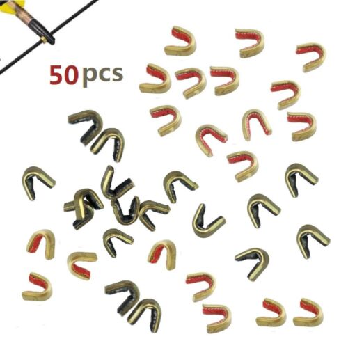 50pcs Archery Bow Strings Nock Brass Buckle Clips Bow Nocking Points Protector - Picture 1 of 14