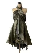 Women's 80's cocktail dress | Women's halter dress in green and gray | Size S