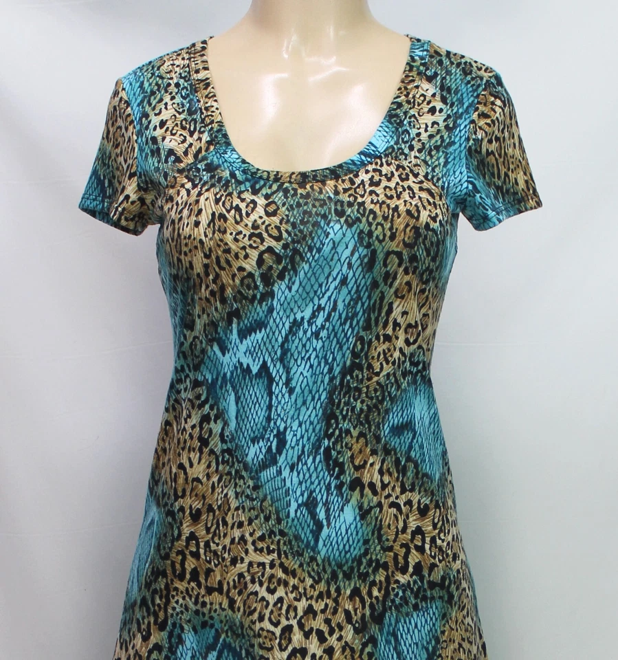 Vestido Lennie for Nina Leonard Elastizado Manga Corta Estampado Animal Multicolor Talla S Foto 3 de 4