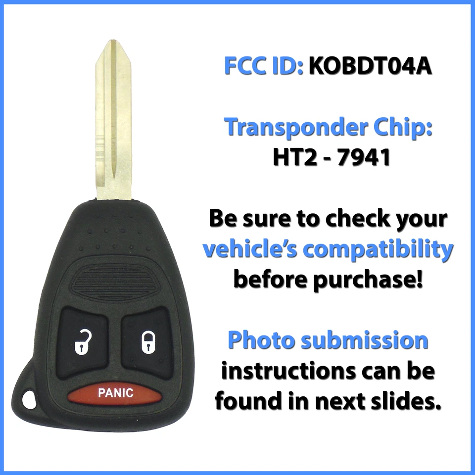 Servicio de llave cortada por foto para reemplazo Dodge Dakota coche combo control remoto KOBDT04A Foto 2 de 4