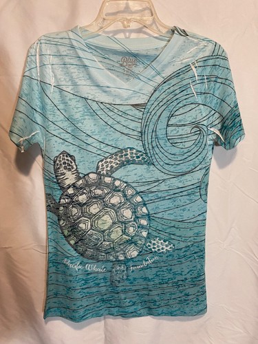 Blue 84 T Shirt Light Blue Sz S Turtle Front Short Sleeves V Neck Pullover Great - Picture 4 of 19