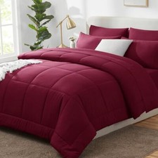 Red Comforter Size Sets 7 Pieces Bedding Set Bed in a Bag Set Full Burgundy