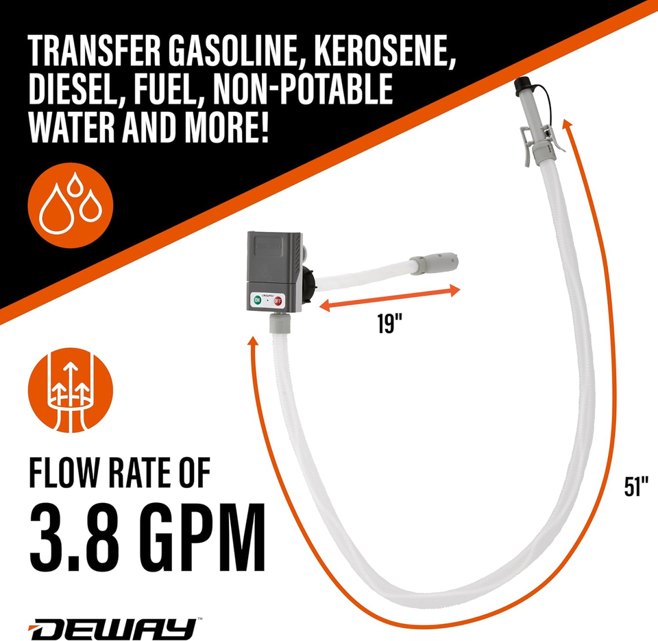 Fuel Transfer Pump with Auto-Stop Beep Nozzle 3.8 GPM 51 Inch Hose ...