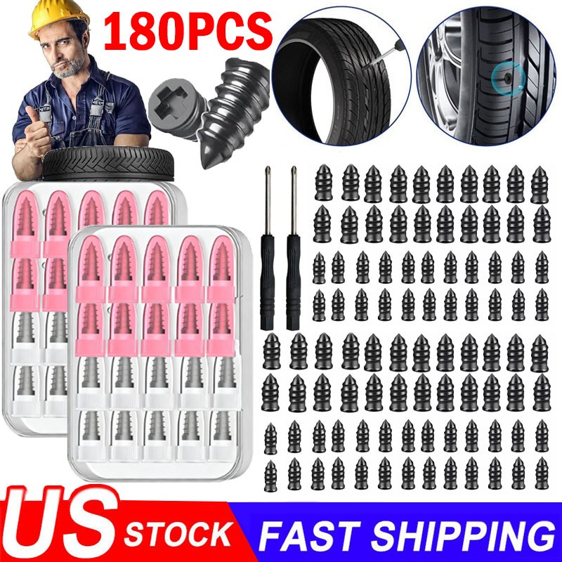 180Pcs Rubber Tire Nail Repair Kit Screw In Tire Plugs for Car Truck SUV Van