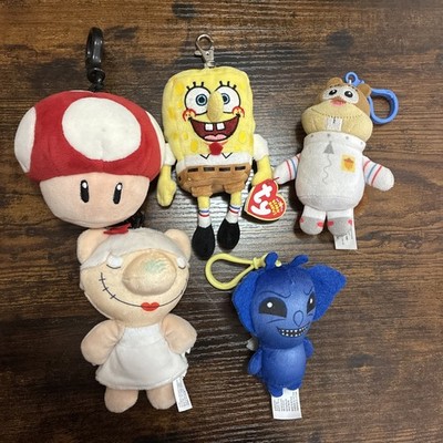 Keychain Plush Mixed Lot of 5 SpongeBob SquarePants Sandy Cheeks Mario Funko