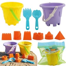 TOY Life Kids Beach Sand Castle Bucket Set, 2 Buckets with Mesh Bag, 6...