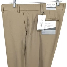 Perry Ellis Portfolio Men's Modern-Fit Twill Stretch Dress Pants Khaki 34 x 30