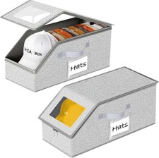 Hat Organizer for Baseball Caps 2 PCS Stackable Storage with Clear Window Lid