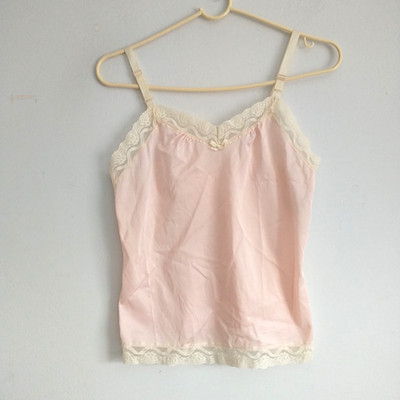 VTG UNDERCOVER WEAR Cami Top Womens S/XS*Pink Cream Ivory Lace Lingerie Coquette