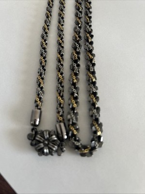 Vintage Black, Gold And Silver Twisted Necklace With Flower Box Clasp 24 Inches