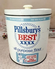 Vintage Pillsbury's Best XXXX All Purpose Flour Metal Tin w/Button Lid