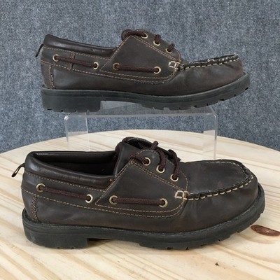 George Shoes Youth 6 Boys Durham Casual 3-Eye Lace Up Boat Brown Faux Leather