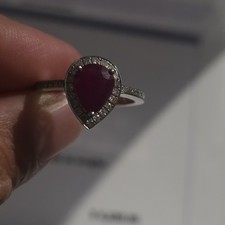14k White Gold Ring Natural Pear-Shaped Ruby 1.72ct & 0.29ct Diamonds