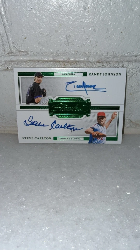 Panini Flawless Emerald 2022/3 doble automático Randy Johnson Steve Carlton DS-RS 1/3 Foto 2 de 4