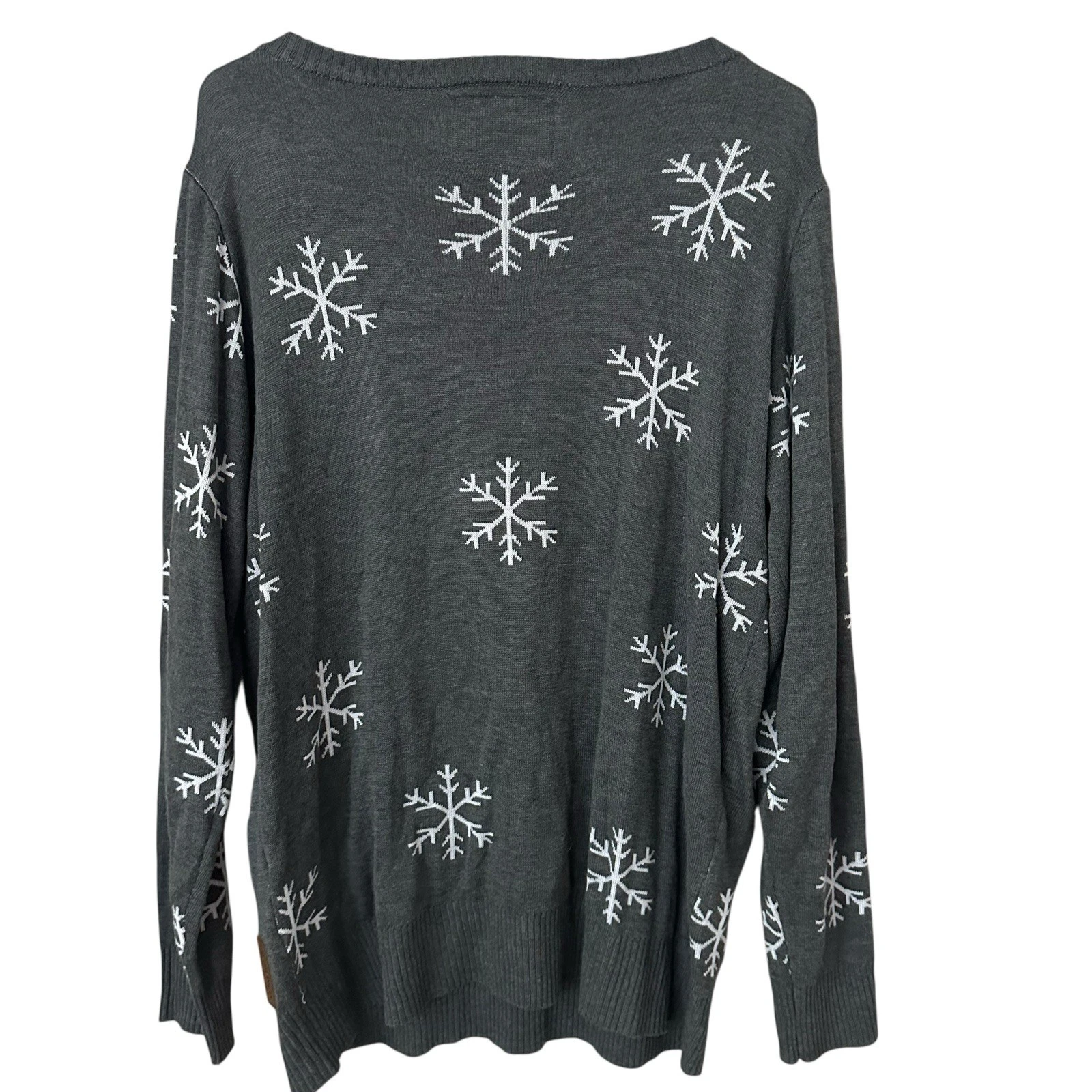 Tipsy Elves Sequined Snowman Christmas Sweater Womens L Gray Snowflakes Pullover