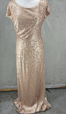 Adrianna Papell Dress 14 Blush Rose Gold Sequin Bridesmaid Gown Formal