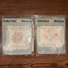 NEW Columbia Minerva Candlewicking Rose  Pastel Floral Pillow Kits Set 1983 VTG