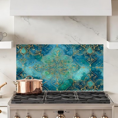 Peel and Stick Wall Sticker 30.3 x 16.1 Inch Blue Ornate Tile Pattern Decorat...