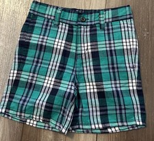 Janie and Jack Green Navy White Plaid Boy Shorts- Size 4 Linen Blend Adjustable