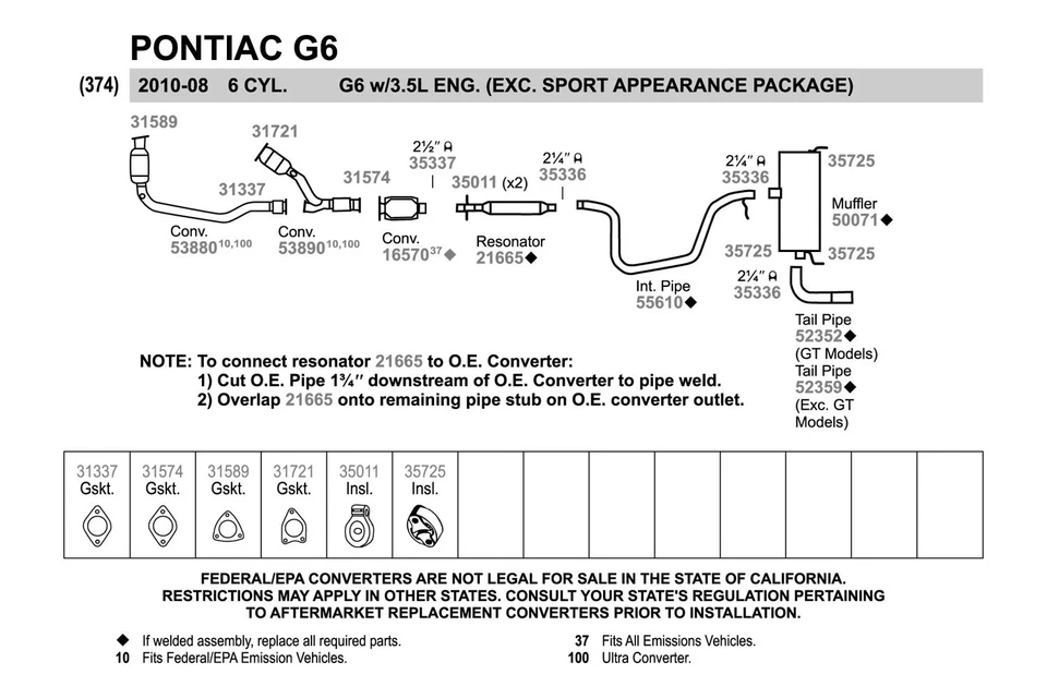 For Pontiac G6 2006-2010 Walker 52352 Aluminized Steel Exhaust Tailpipe Foto 4 de 4